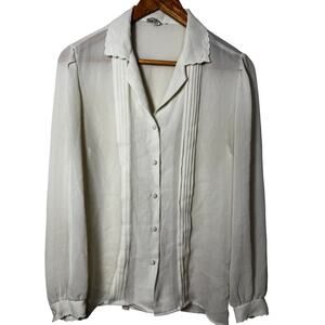 Vtg Nordstrom Town Square Women Off White Sheer Pleated Button Up Blouse